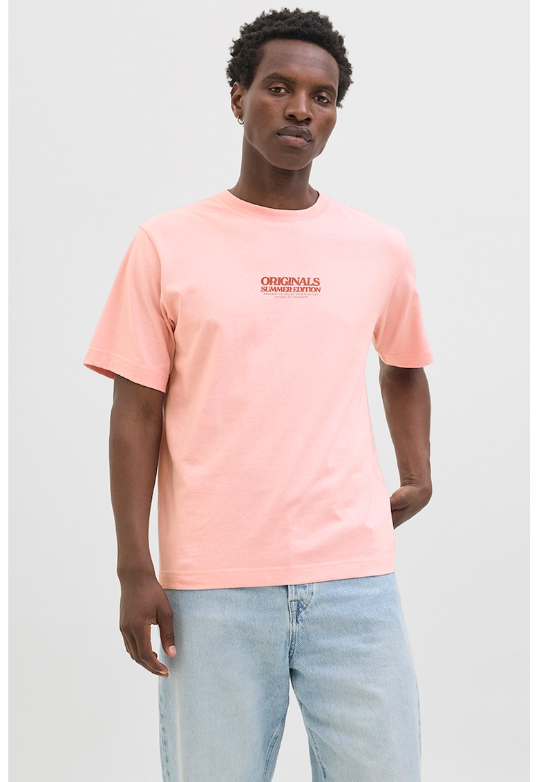 Tricou din amestec de bumbac organic cu imprimeu grafic pe partea din spate - Portocaliu/Roz