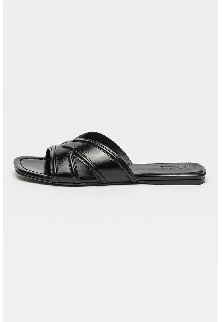 Papuci din piele cu varf patrat - Negru