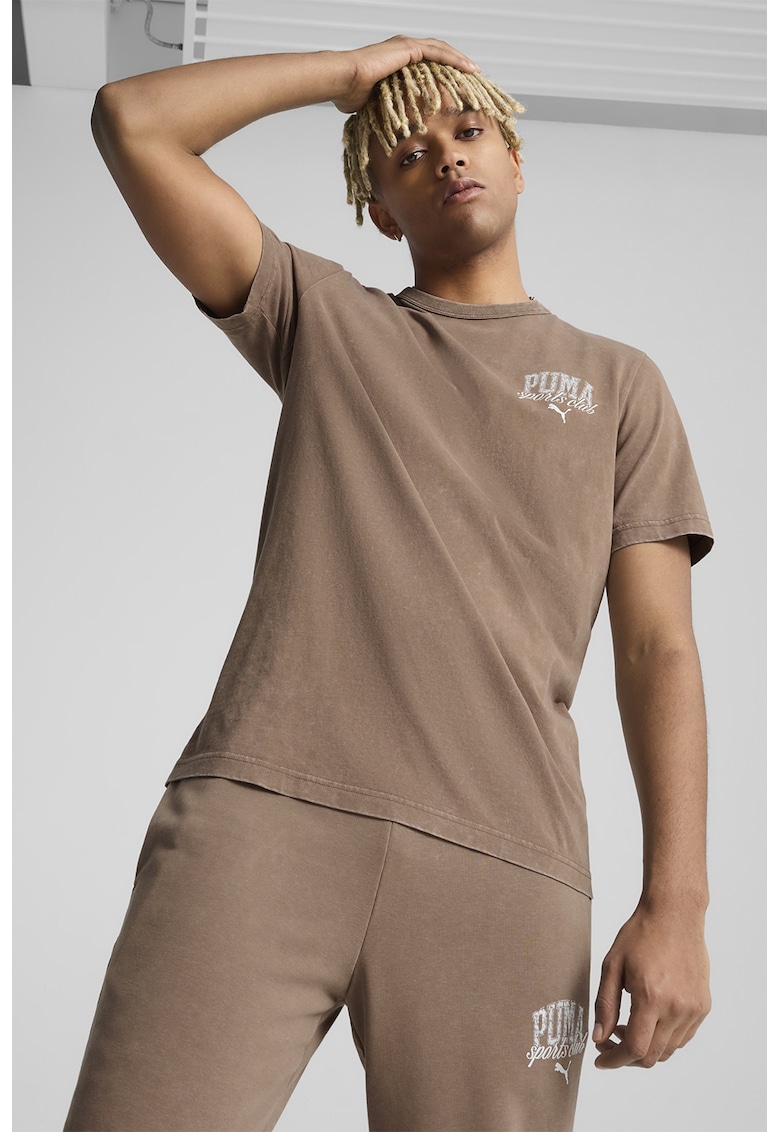 Tricou din bumbac cu decolteu la baza gatului - Maro deschis