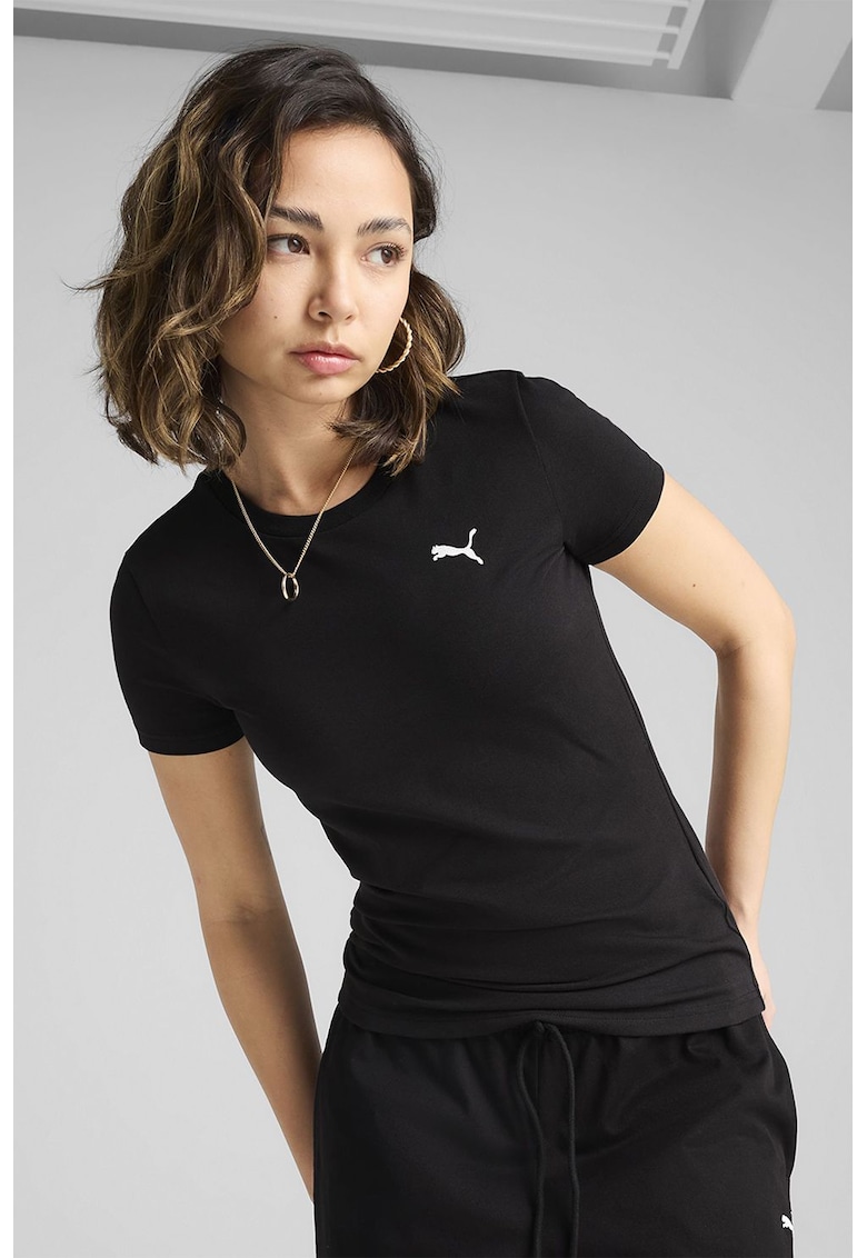 Tricou cu decolteu la baza gatului si monograma - Negru