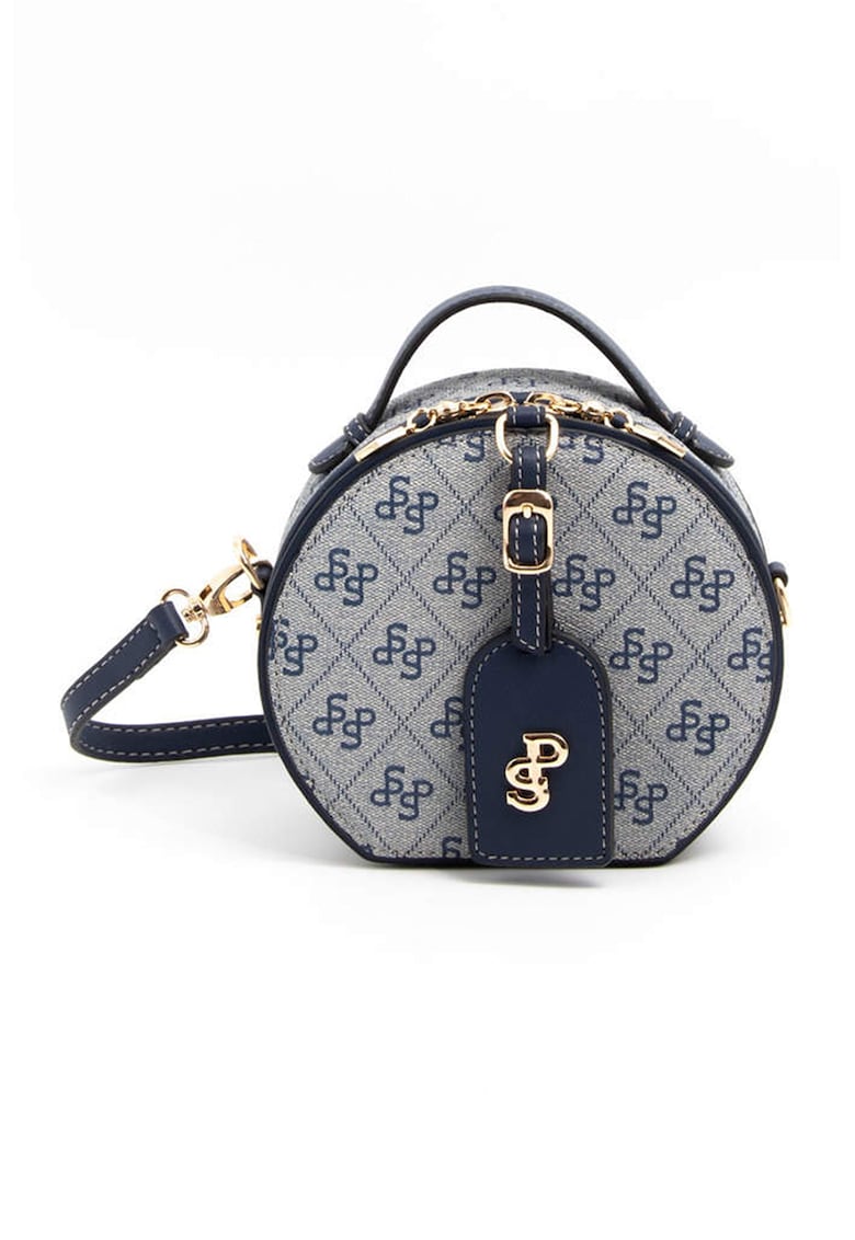 Geanta crossbody din piele ecologica cu model - Gri deschis/Albastru inchis