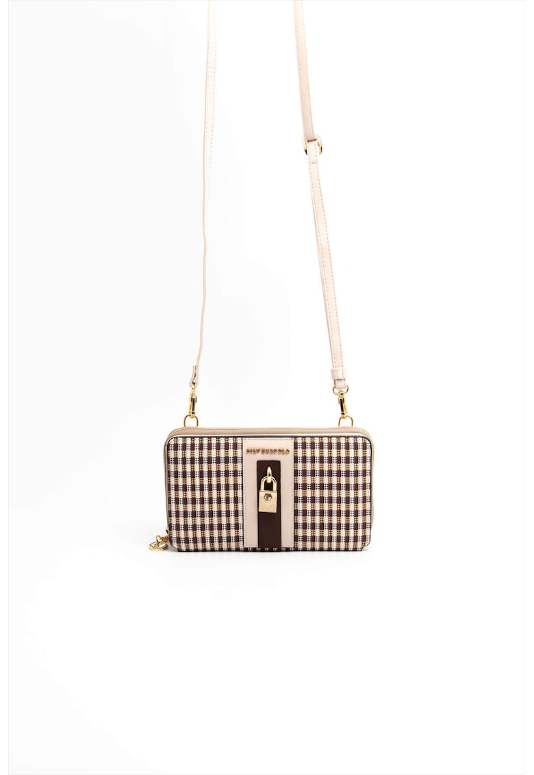 Geanta crossbody din piele ecologica cu bareta ajustabila si detasabila - Maro inchis/Bej