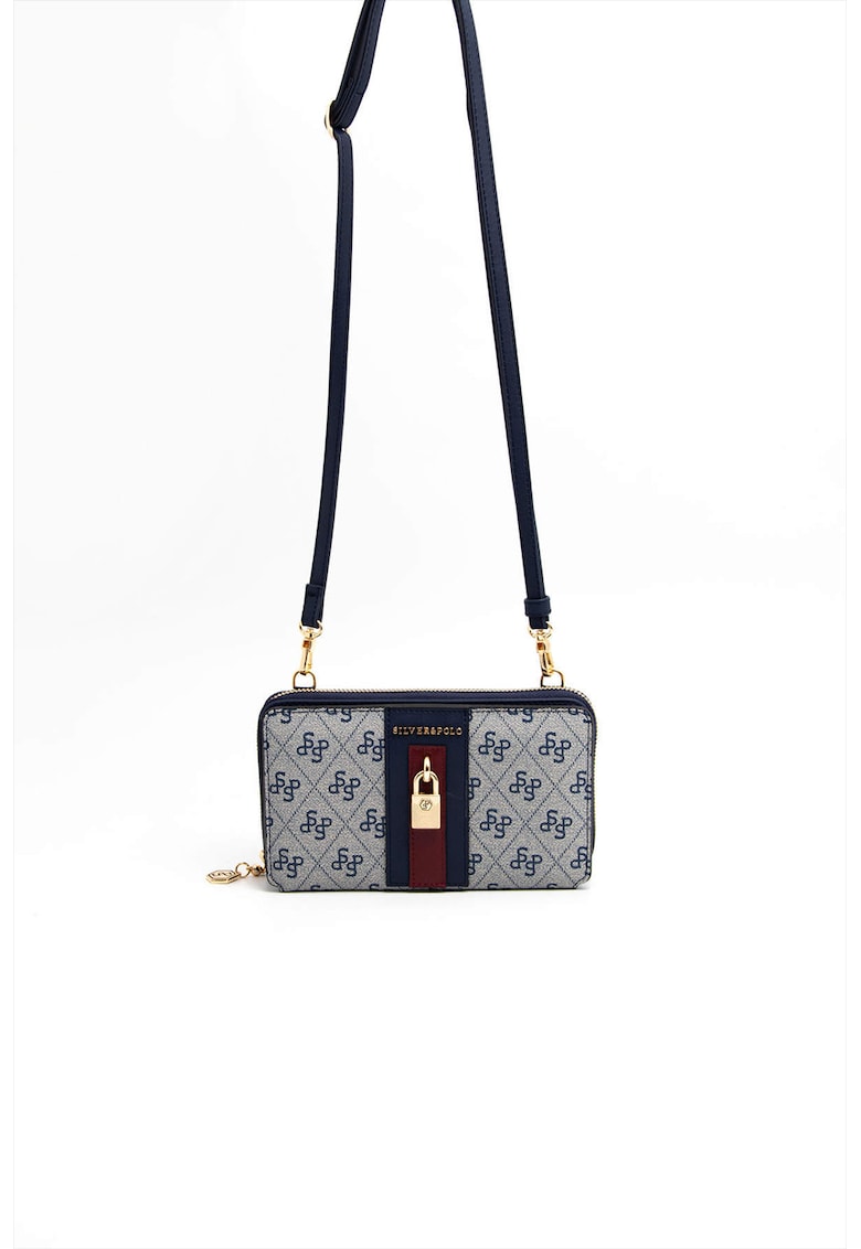 Geanta crossbody din piele ecologica - Gri deschis/Albastru inchis