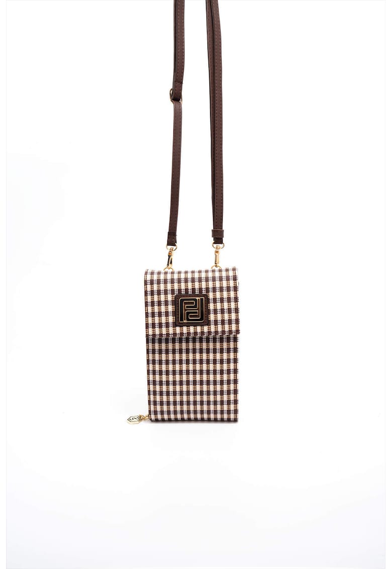 Geanta crossbody din piele ecologica cu model in carouri - Maro inchis/Bej deschis