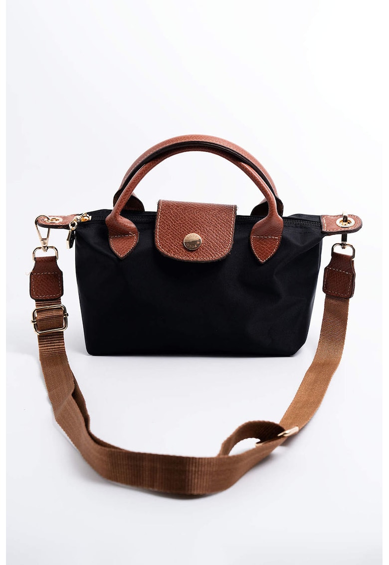 Geanta crossbody din piele ecologica cu bareta ajustabila - Negru/Maro scortisoara