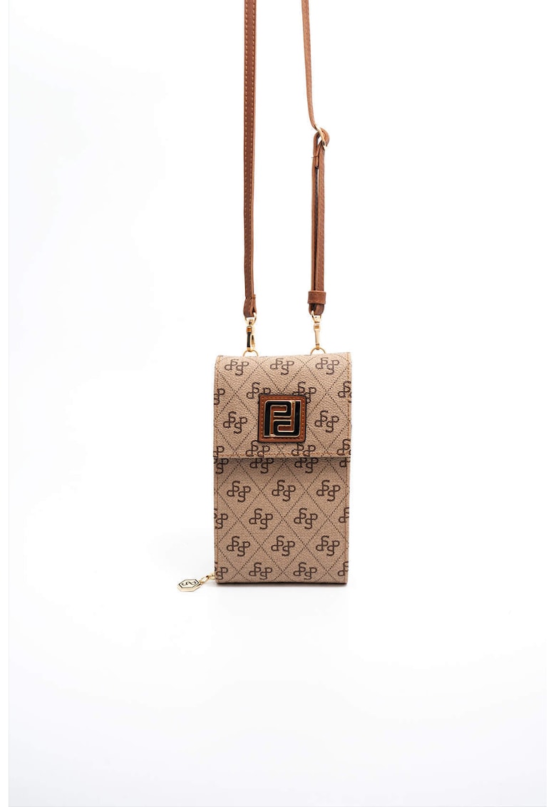 Geanta crossbody din piele ecologica cu model logo - Caramel/Bej deschis