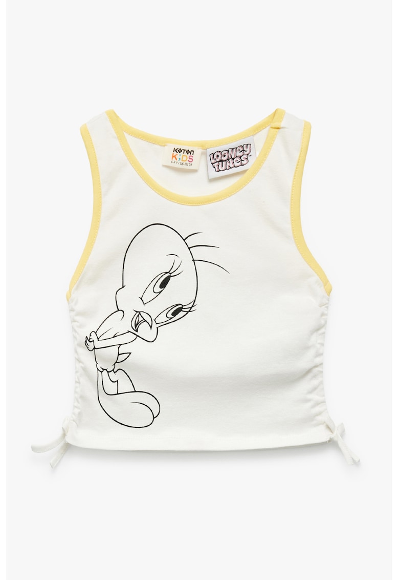 Top crop cu imprimeu desene animate - Galben/Negru stins/Alb murdar