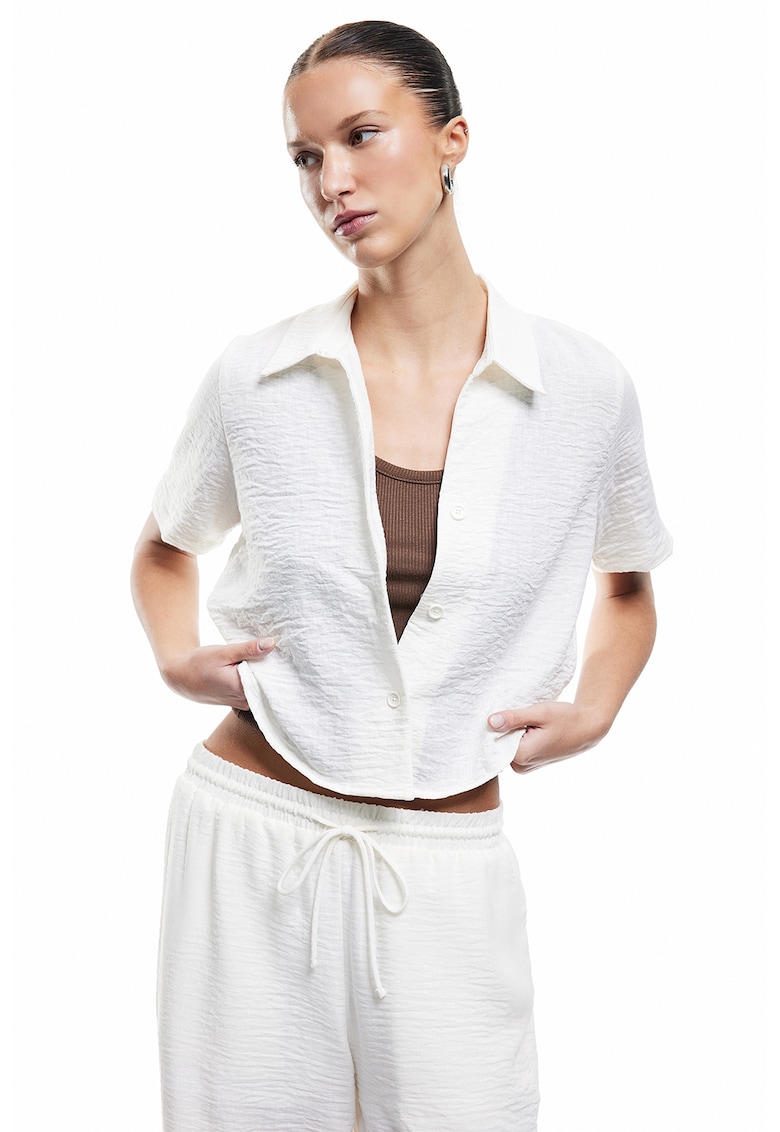 Camasa crop cu model texturat - Alb