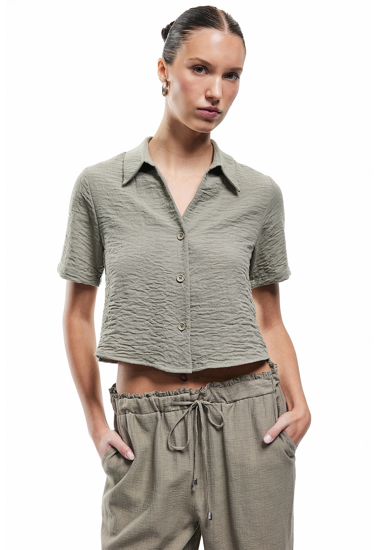 Camasa crop cu model texturat - Verde feriga