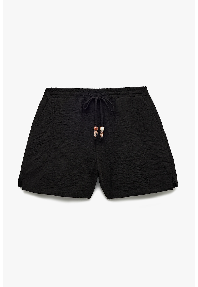 Pantaloni texturati cu snur - Negru