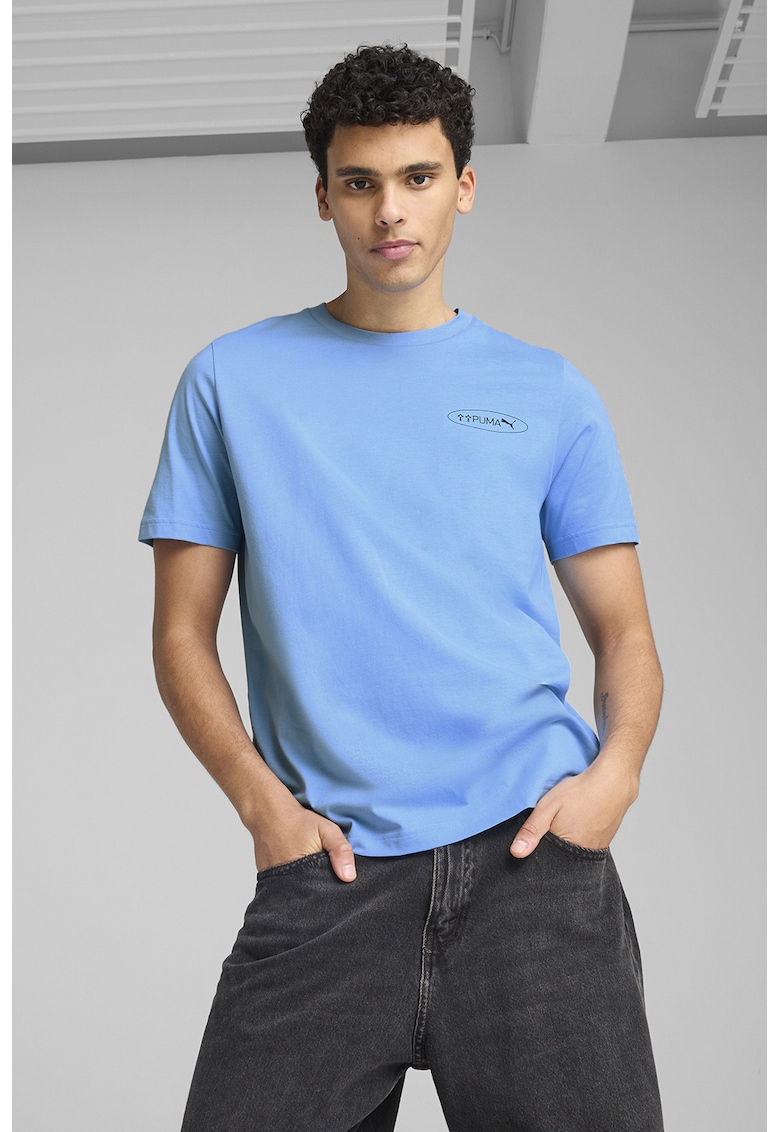 Tricou regular fit de bumbac cu model grafic - Alb/Albastru ultramarin/Albastru deschis