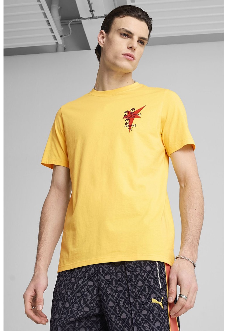 Tricou regular fit de bumbac cu logo - Rosu/Galben