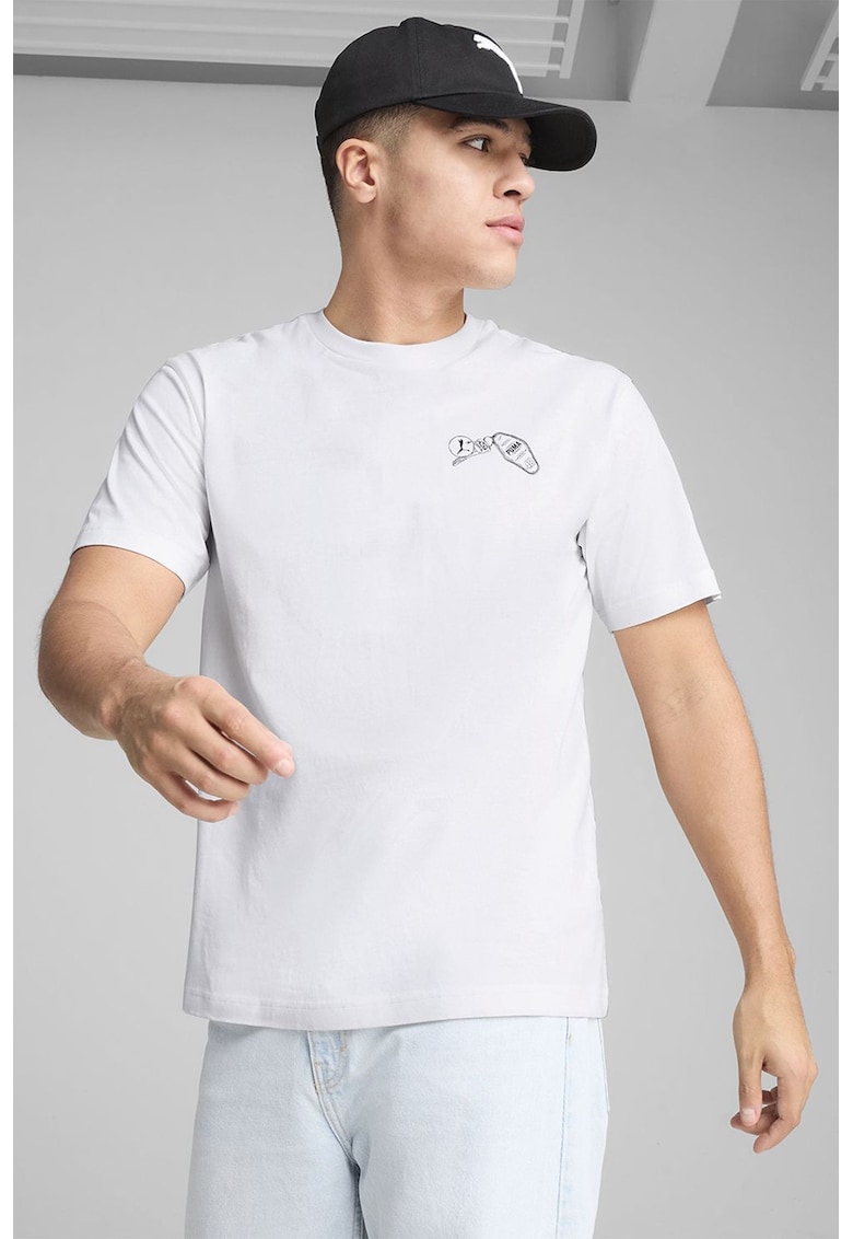 Tricou de bumbac cu imprimeu grafic pe partea din spate - Alb/Negru