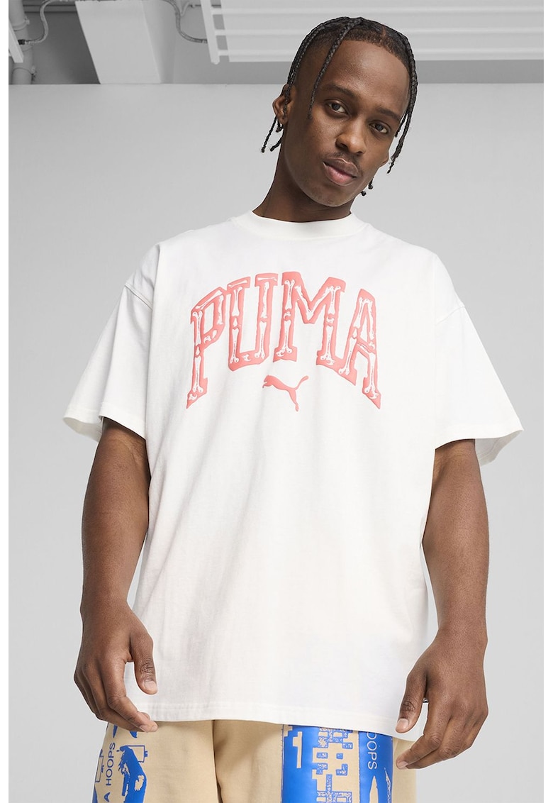 Tricou supradimensionat cu imprimeu - Fucsia/Alb optic