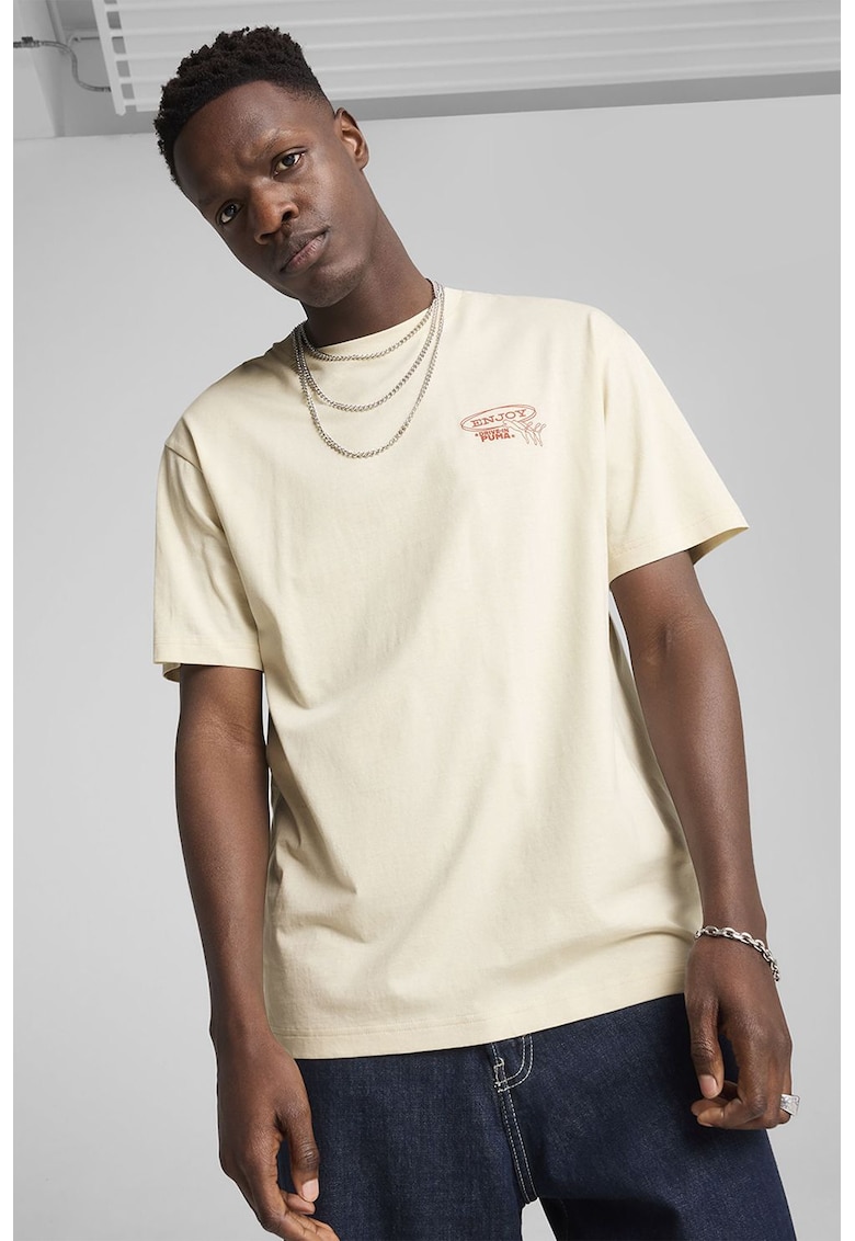 Tricou de bumbac cu imprimeu logo - Rosu/Crem