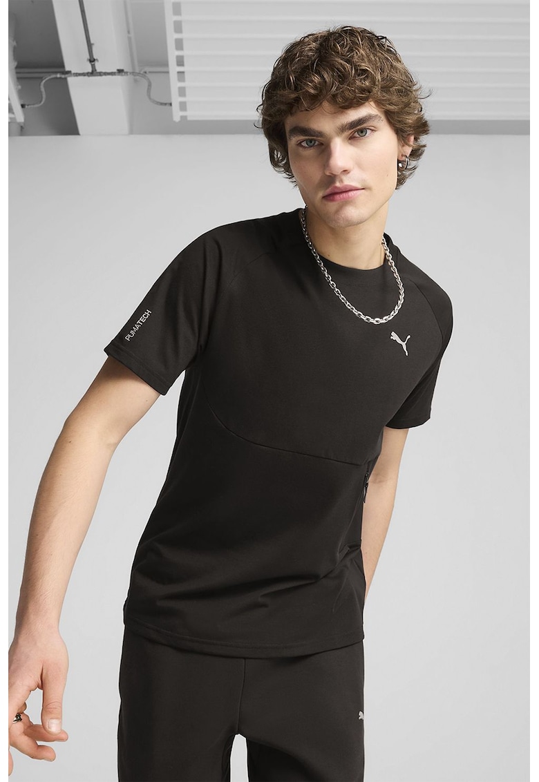 Tricou din amestec de bumbac cu decolteu la baza gatului - Negru stins