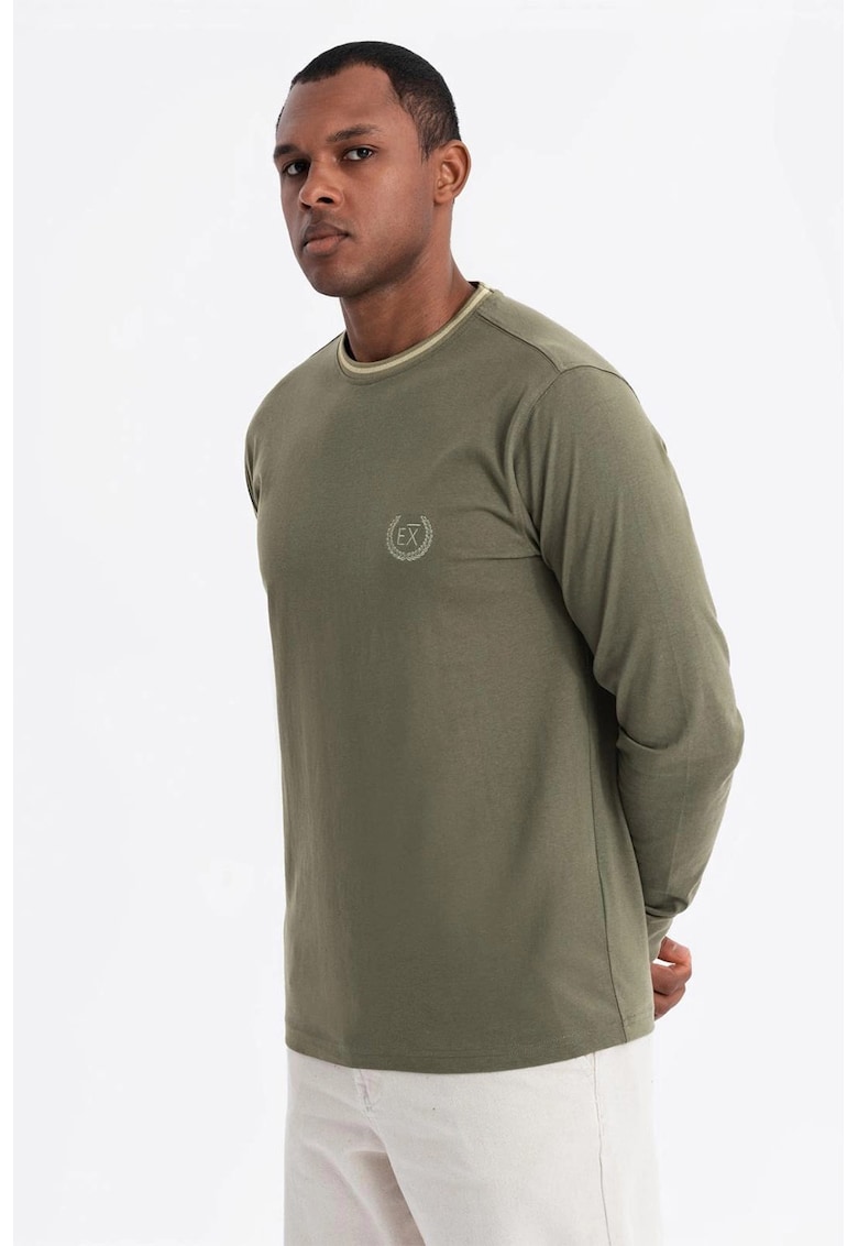 Bluza de bumbac cu logo - Verde masliniu