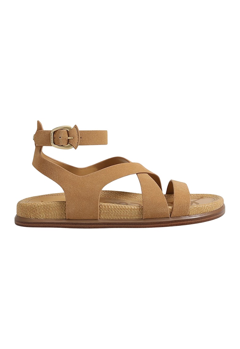 Sandale din piele cu bareta pe glezna Delia - Caramel