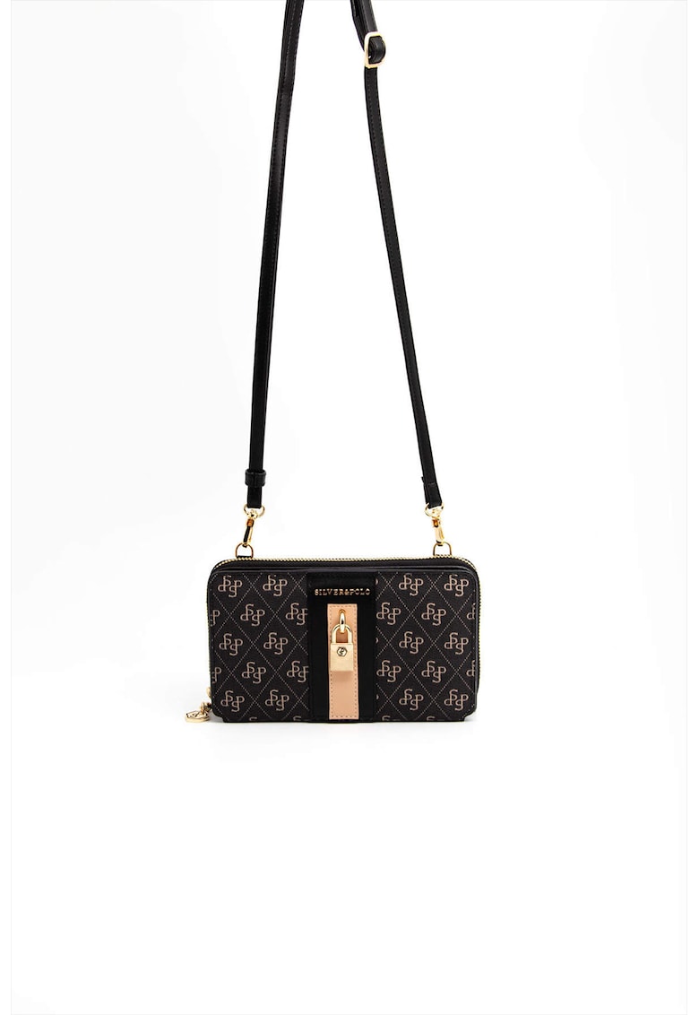 Geanta crossbody din piele ecologica cu model - Negru - Negru/Gri antracit - 11x19x5