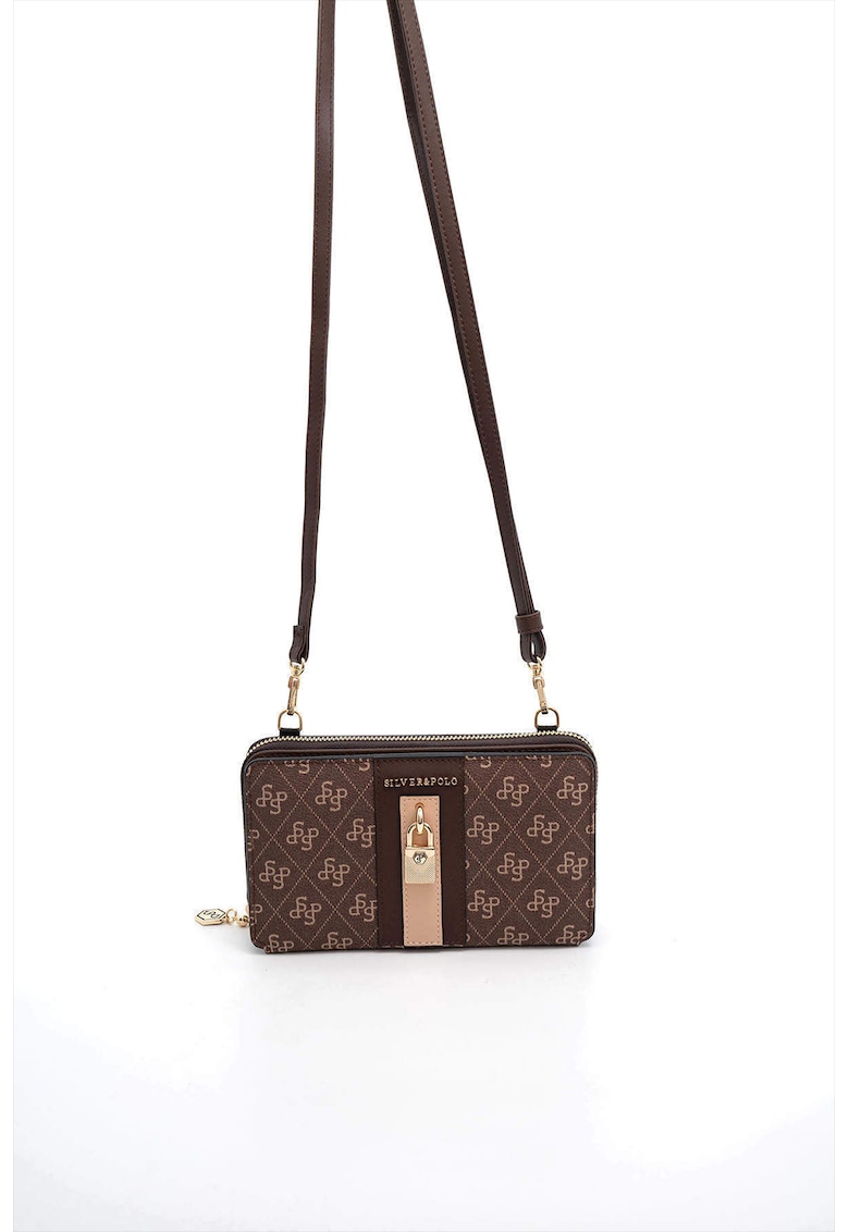 Geanta crossbody din piele ecologica cu model - Maro - Maro inchis - 11x19x5