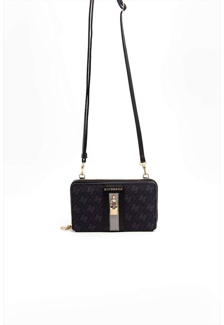 Geanta crossbody din piele ecologica cu model - Negru - Negru - 11x19x5