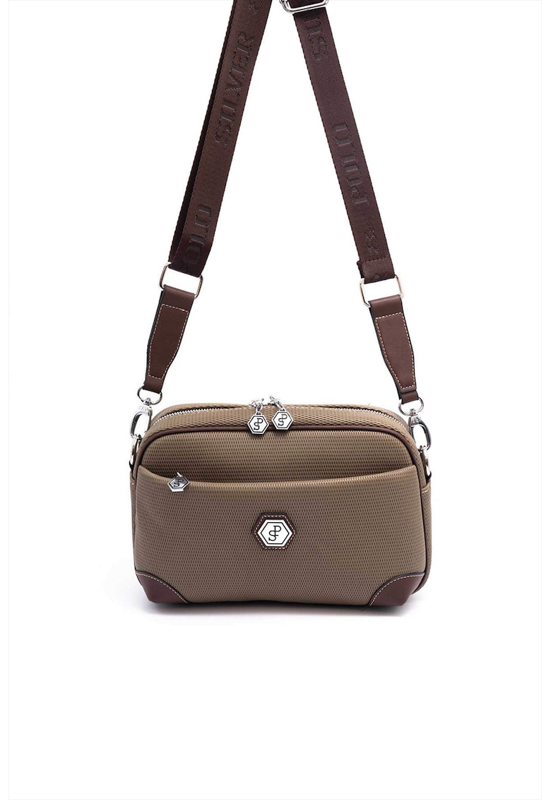 Geanta crossbody din piele ecologica - Maro inchis - Maro inchis/Kaki - 18x27x7