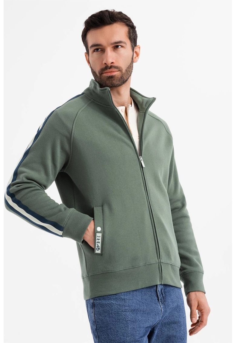 Bluza de trening cu fermoar si buzunare laterale - Verde masliniu