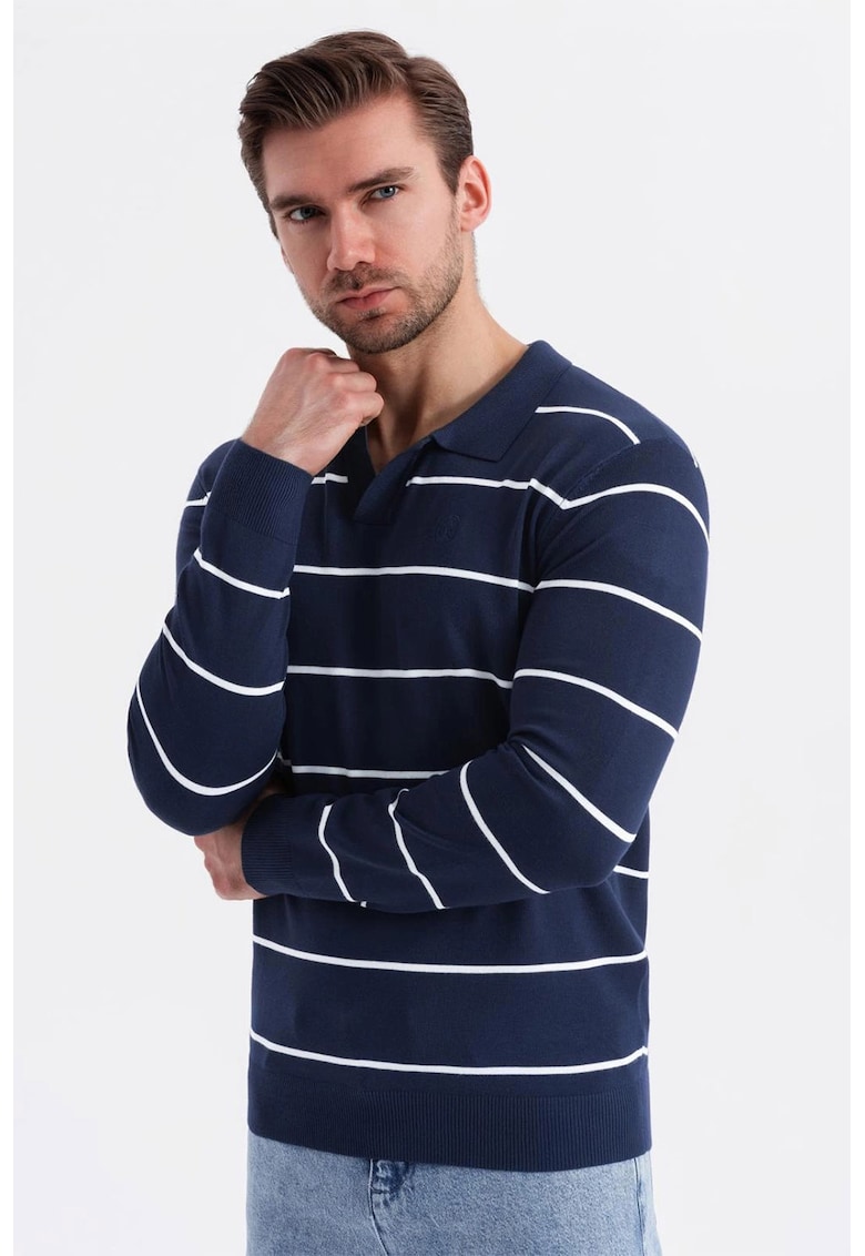 Bluza polo cu dungi - Alb/Bleumarin