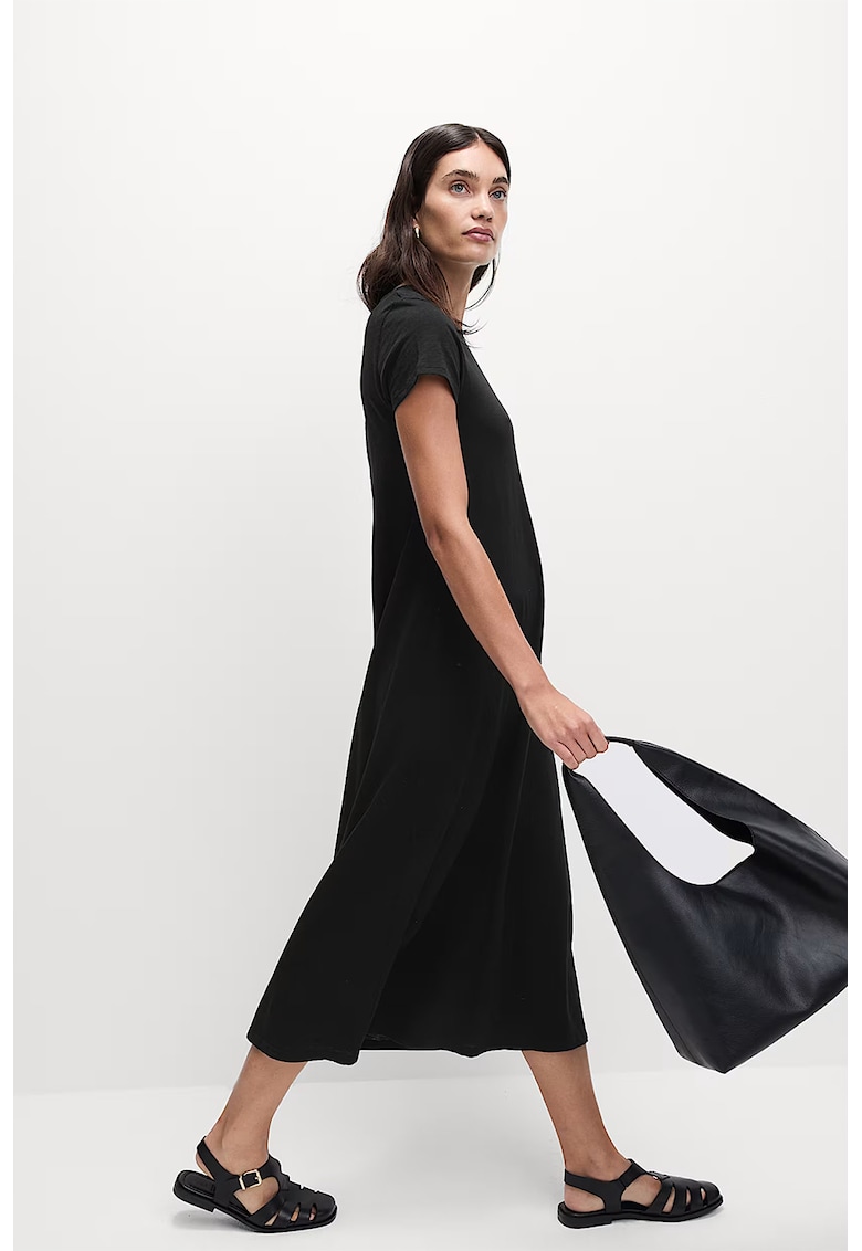 Rochie-tricou midi cu decolteu la baza gatului - Negru