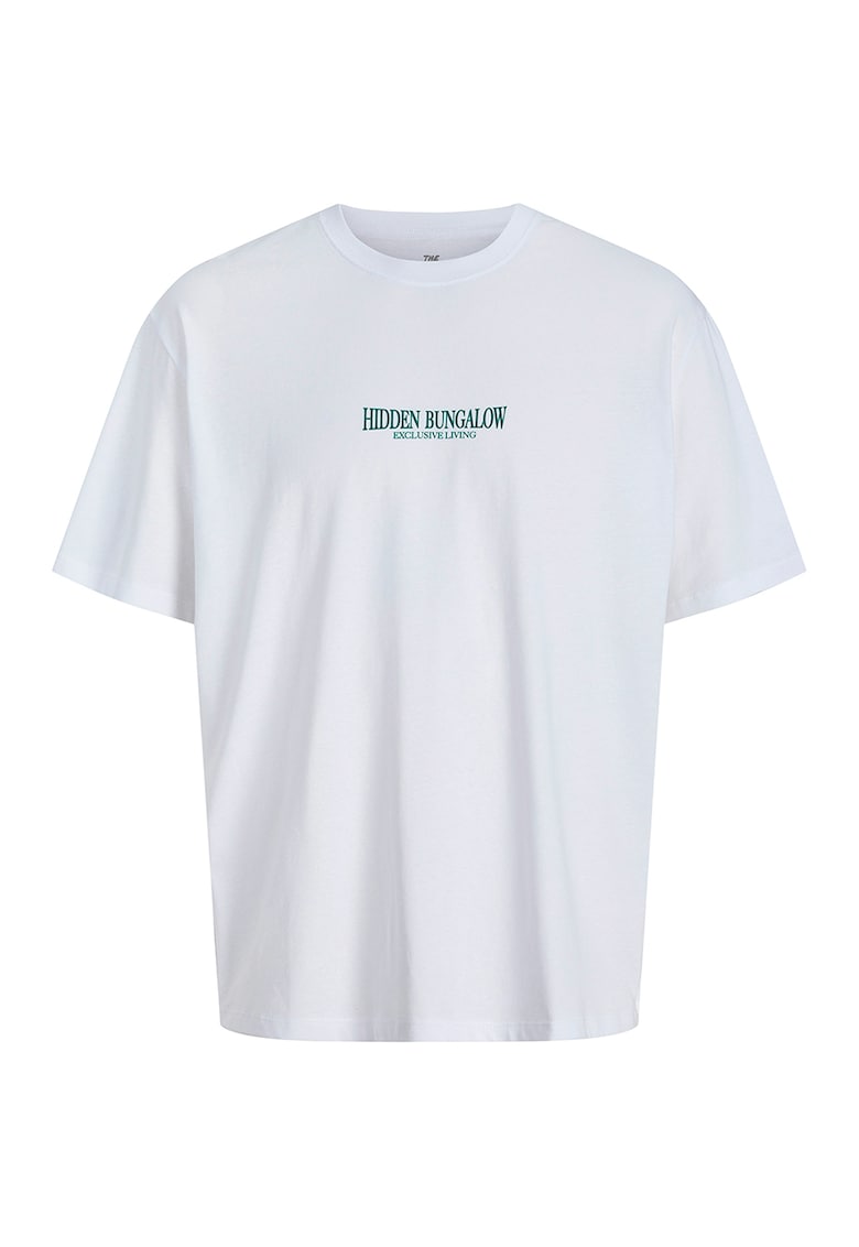 Tricou cu decolteu la baza gatului si imprimeu - Verde/Alb optic