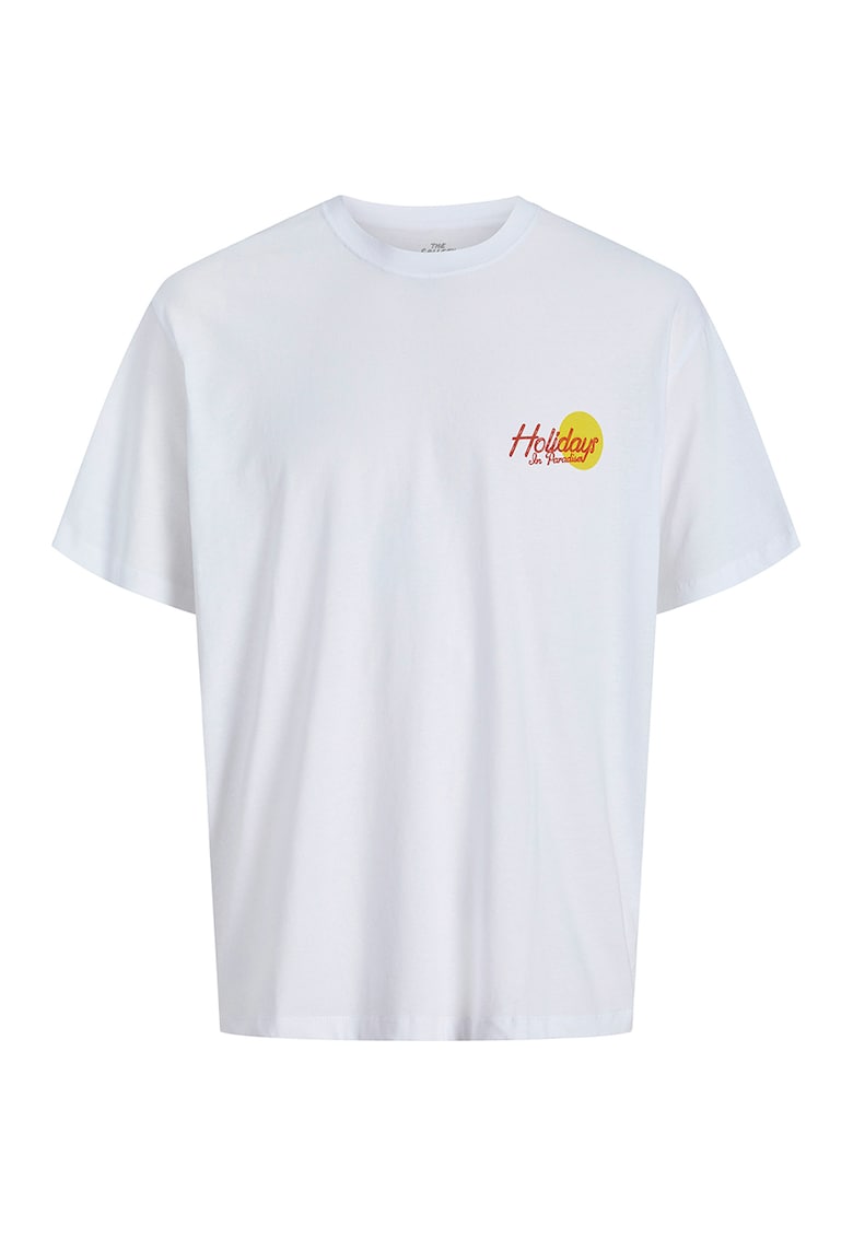 Oferte la Tricou cu decolteu la baza gatului si imprimeu - Alb/Albastru