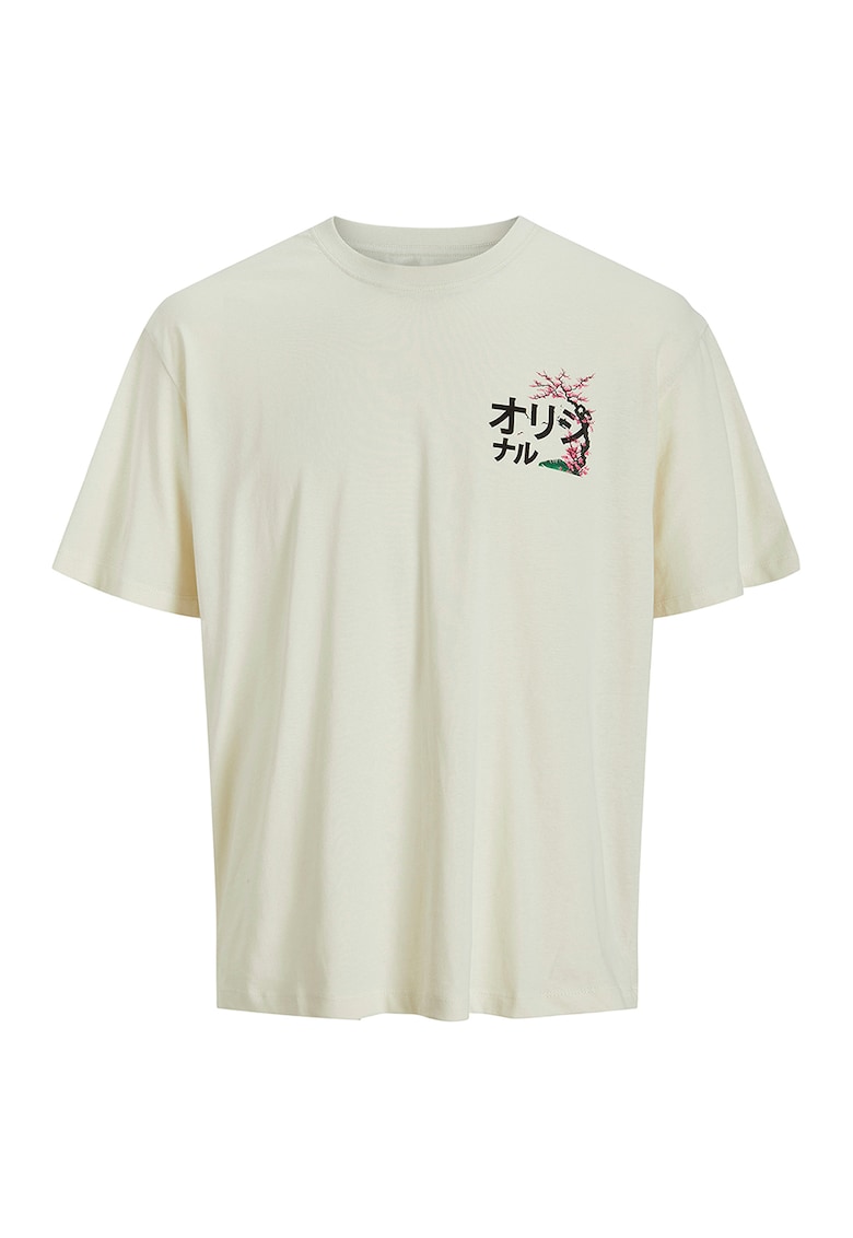 Tricou cu decolteu la baza gatului si imprimeu - Verde pal