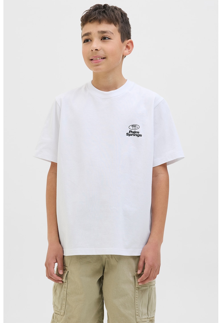 Tricou cu decolteu la baza gatului si imprimeu text - Alb