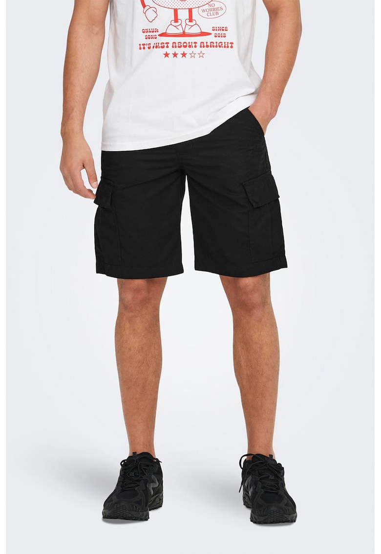 Pantaloni scurti din bumbac cu buzunare - Negru