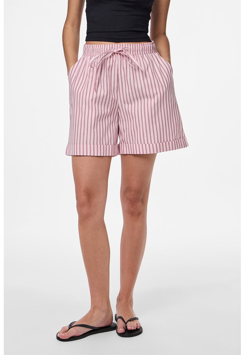 Pantaloni scurti din bumbac cu model in dungi - Roz