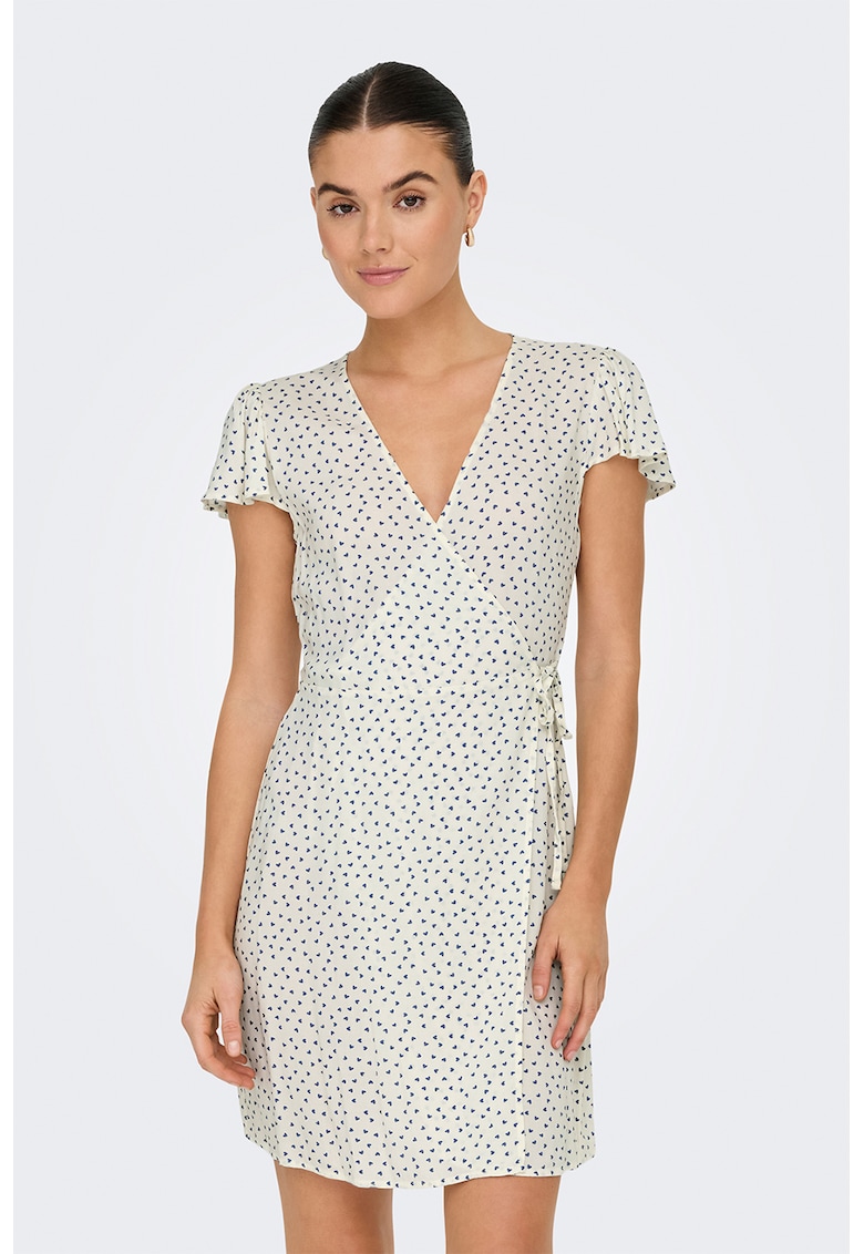 Rochie petrecuta cu model abstract Sezen - Albastru/Crem