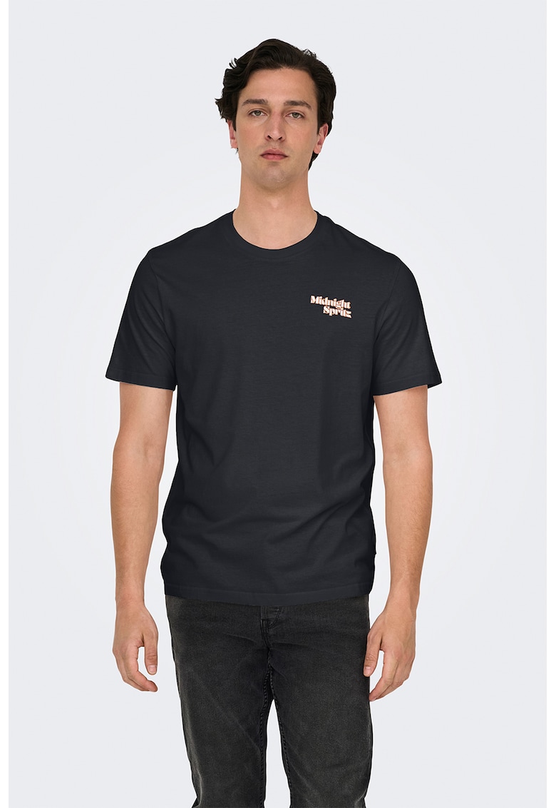 Tricou regular-fit din bumbac organic cu imprimeu pe partea din spate - Negru/Portocaliu