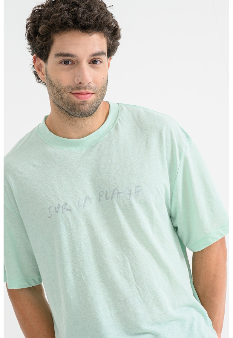 Tricou lejer din amestec de in - Verde pal