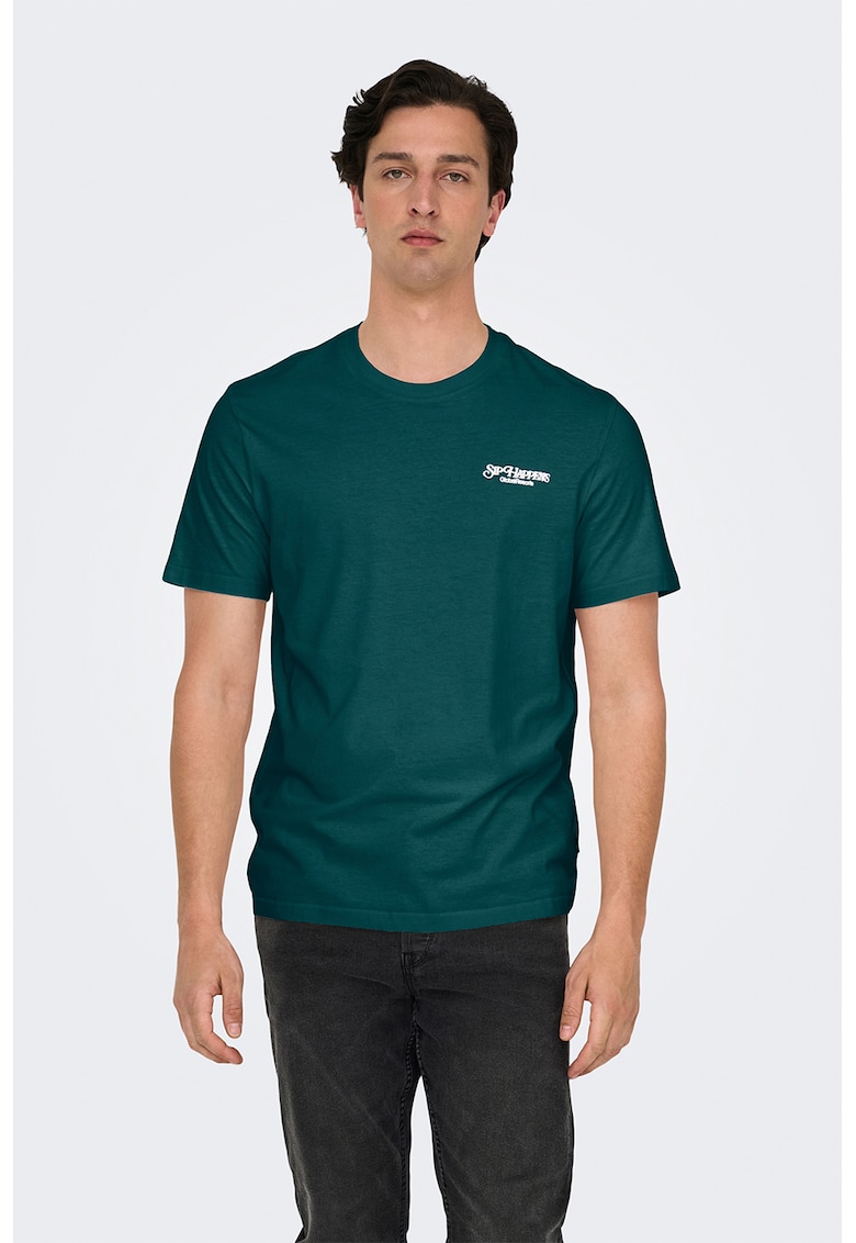 Tricou regular-fit din bumbac organic cu imprimeu pe partea din spate - Verde padure