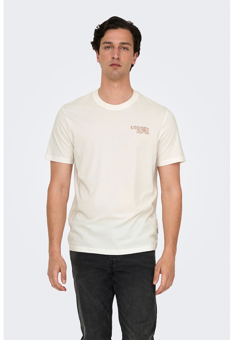 Tricou regular-fit din bumbac organic cu imprimeu pe partea din spate - Portocaliu/Alb murdar