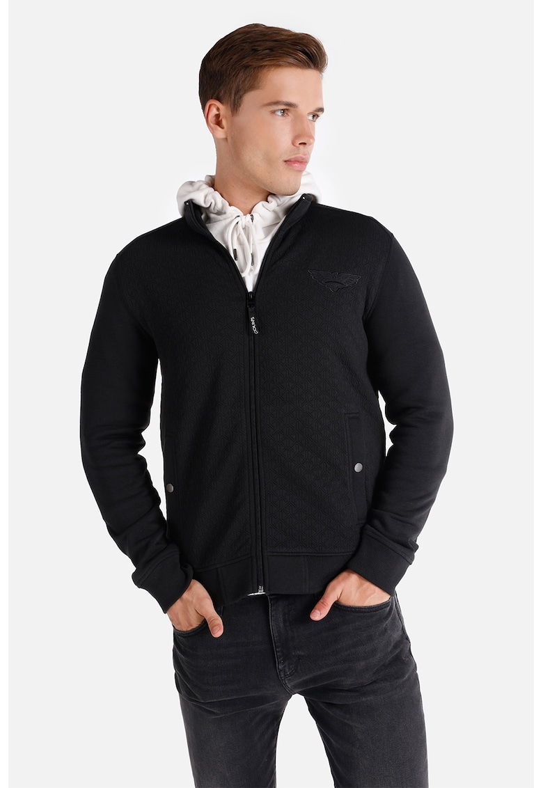 Bluza sport cu fermoar si guler inalt - Negru