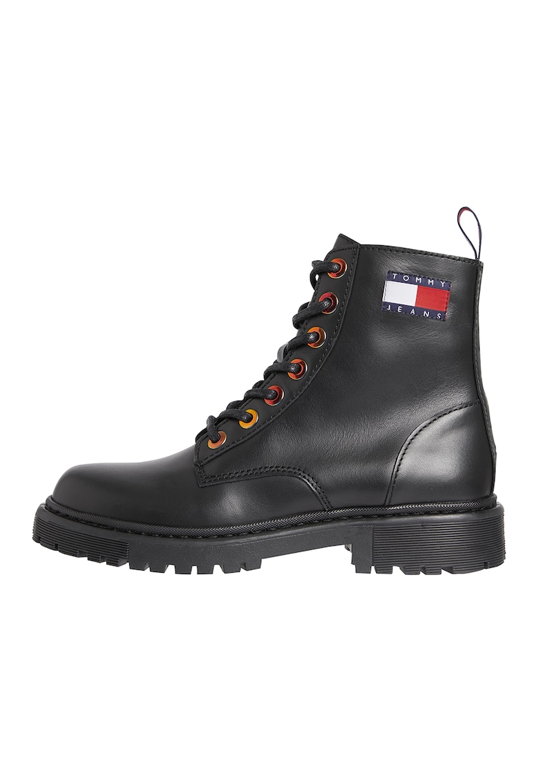 Bocanci de piele cu logo - Negru