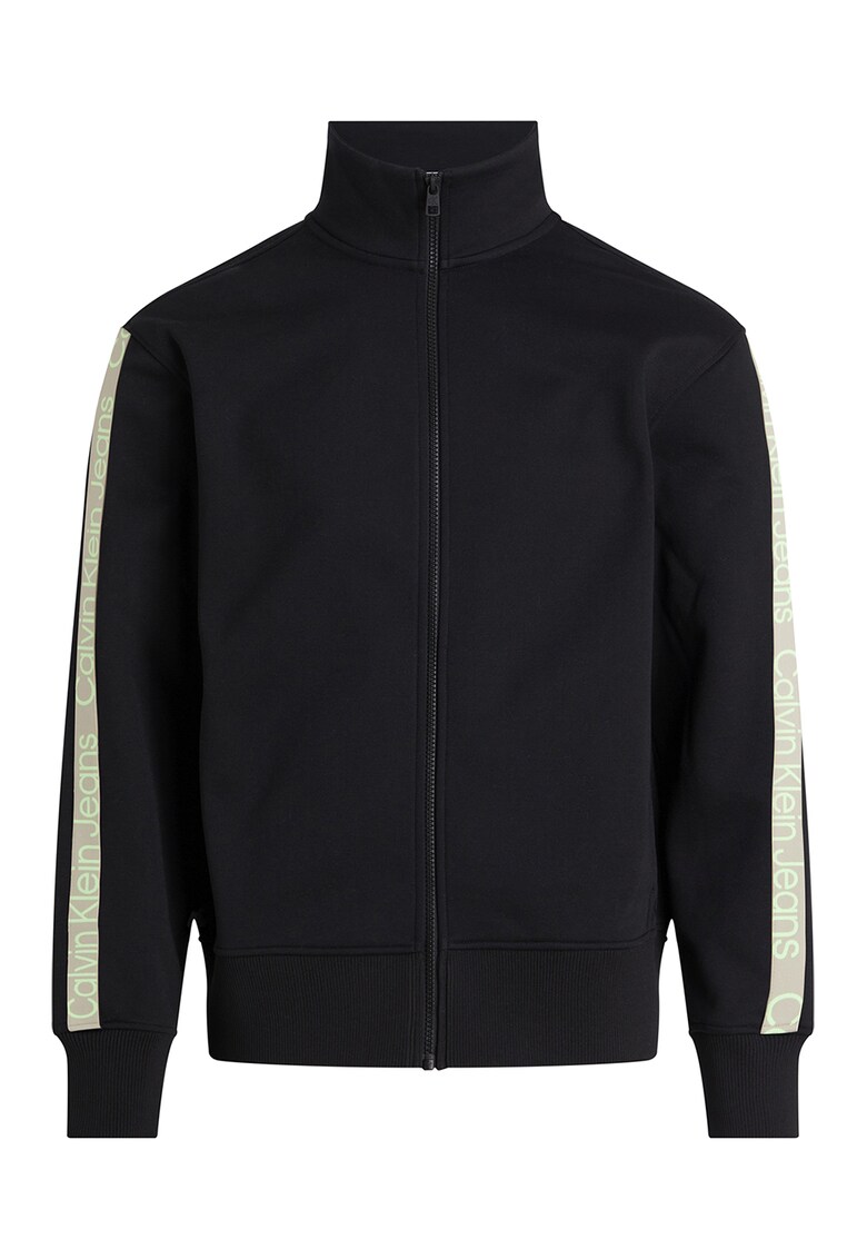 Bluza sport cu fermoar si banda logo - Negru