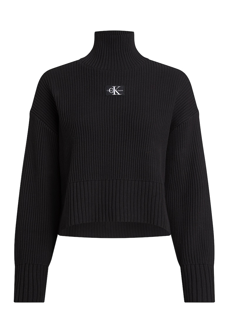 Pulover crop din tricot cu striatii - Negru