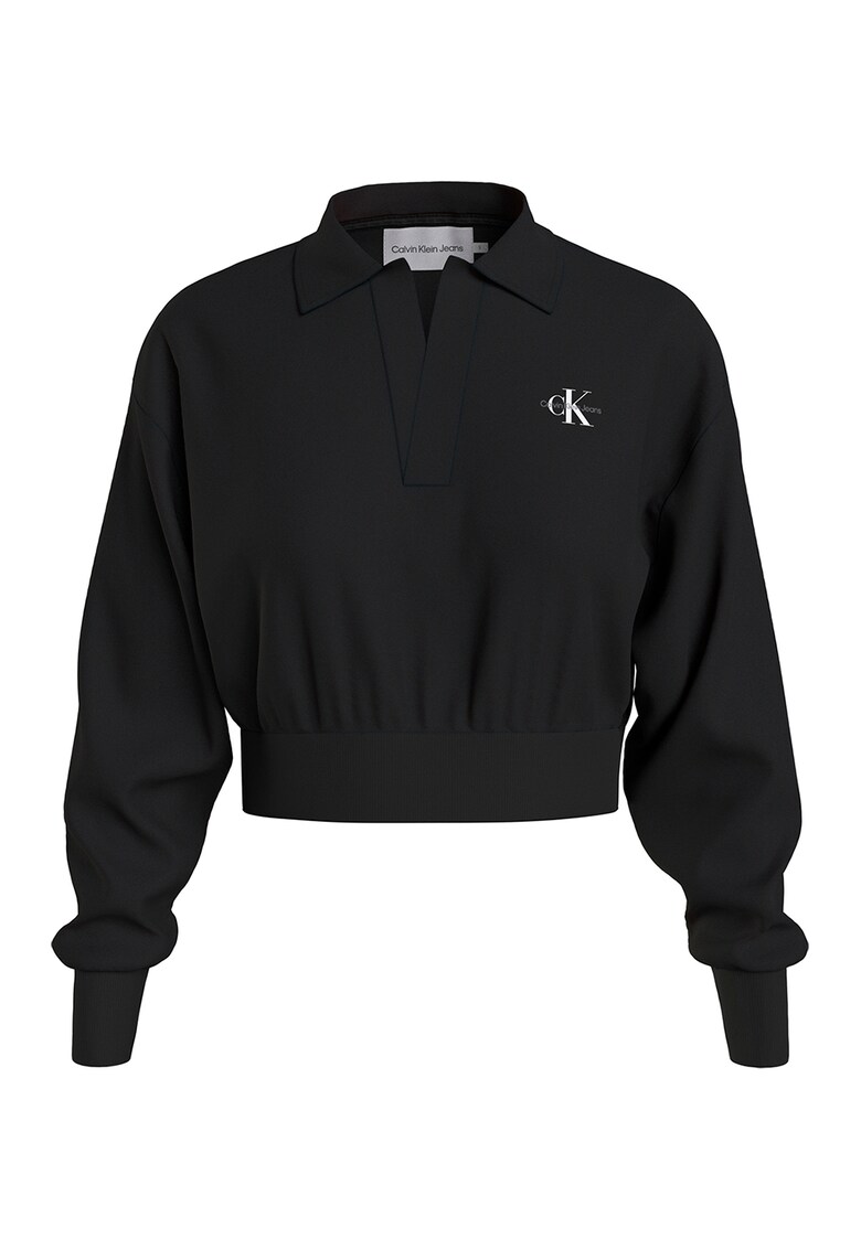 Bluza sport crop cuu maneci cazute - Negru