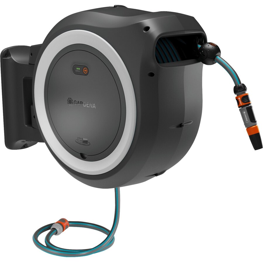 battery-powered wall hose box PowerRoll XL 18V P4A solo, 35 meters, hose reel (grey/white, without battery and charger, POWER FOR ALL ALLIANCE)