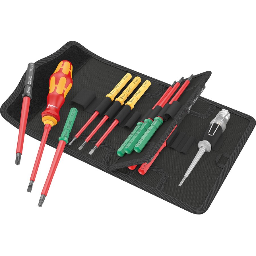 Kraftform Kompakt VDE 16 Universal 1 Tool Finder, 16-piece, screwdriver (red/yellow, including plug-in handle, phase tester, VDE interchangeable blades)