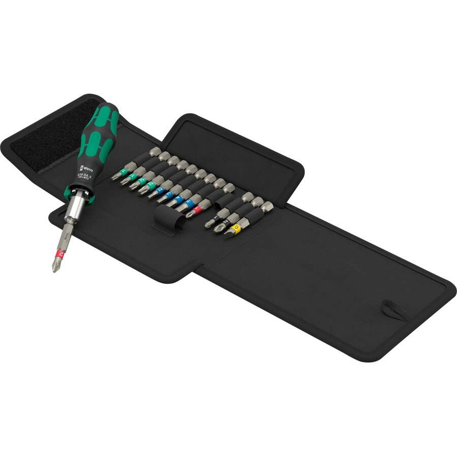 Kraftform Kompakt 838 RA S Set 1, with ratchet function, bit set black/green, 1/4, 14 pieces