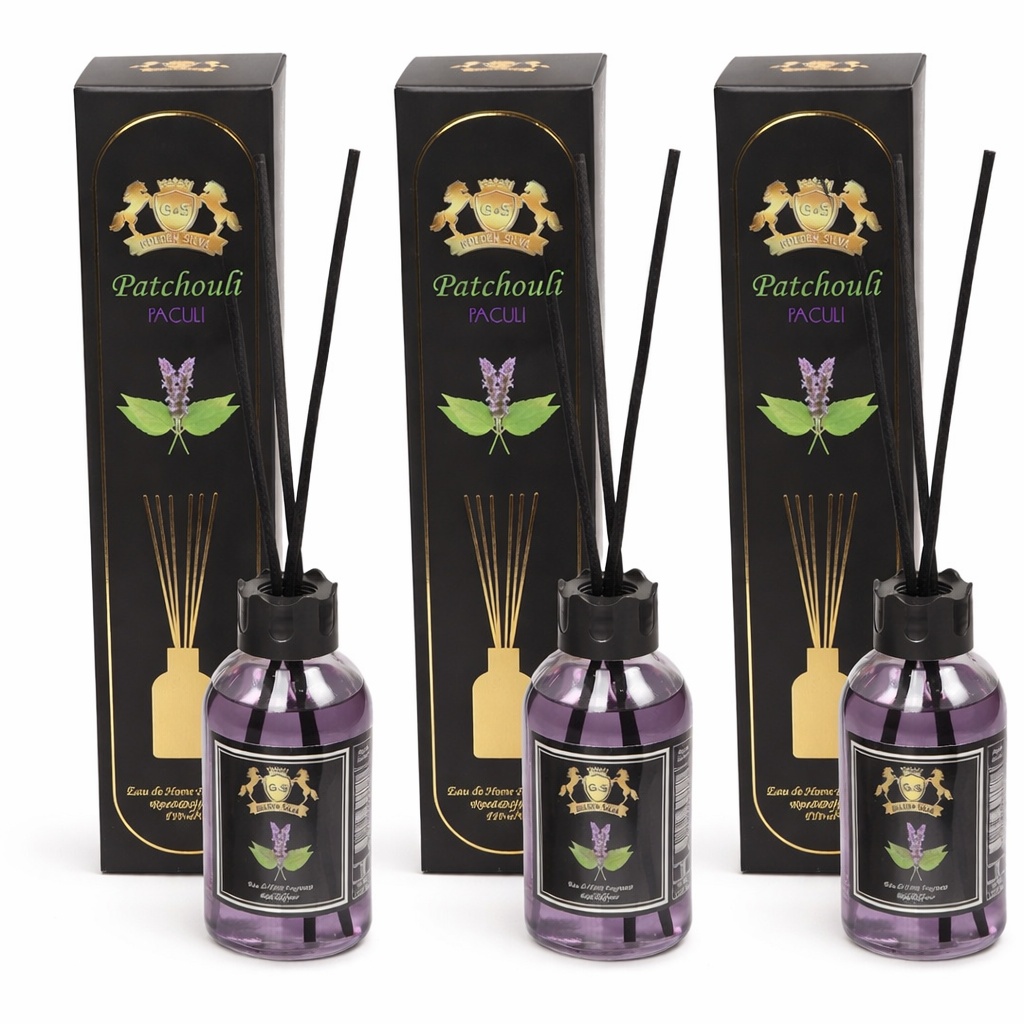 Set 3 Difuzoare de Camera cu Betisoare Golden Silva Patchouli, 3 x 110ml