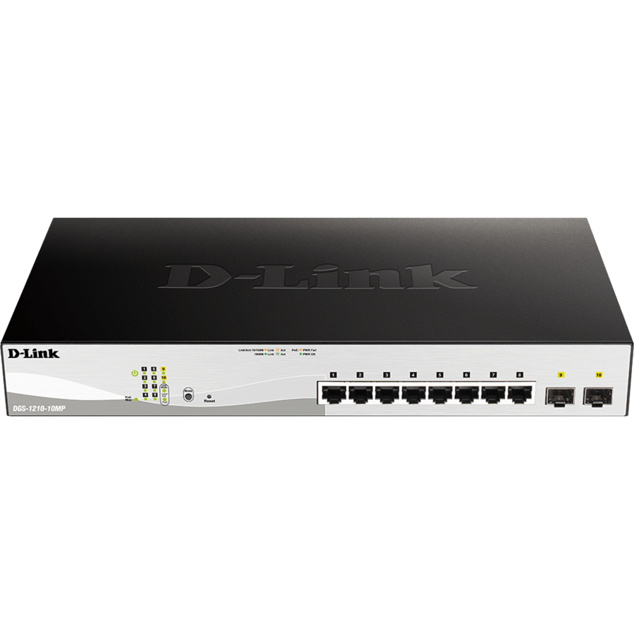 D-Link 10-Port Gigabit PoE+ Smart Switch inc. 2 SFP Ports POE budget 130W